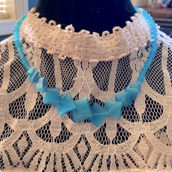 Vintage Blue Moonglow glass  Necklace 18”Length - Picture 10 of 15